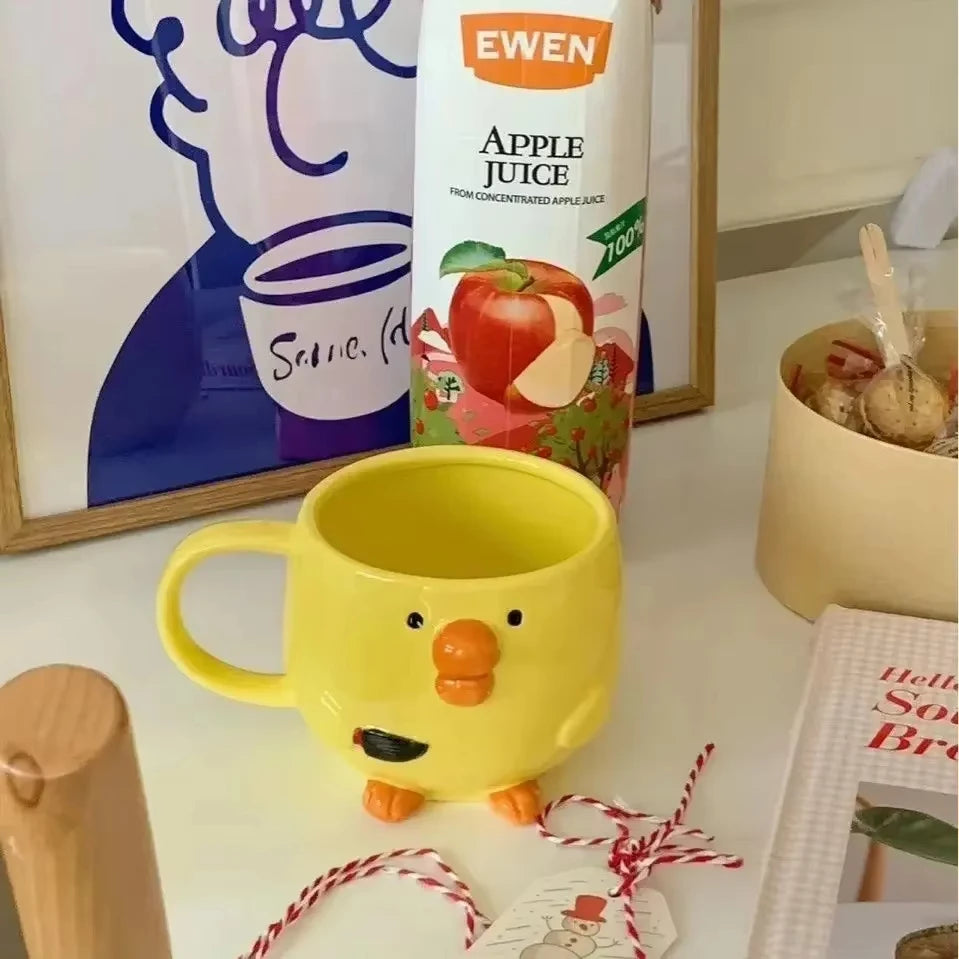 New Creative Cute Pouty Cartoon Chick Ceramic Mugs Cartoon Breakfast Juice Milk Coffee Cups Home Daily Drinking Tableware Gifts Peaceful Pleasures Health and Wellness