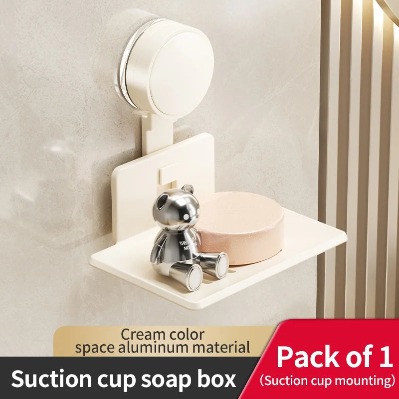 Drill-Free Suction Cup Soap Dish & Bathroom Storage Rack