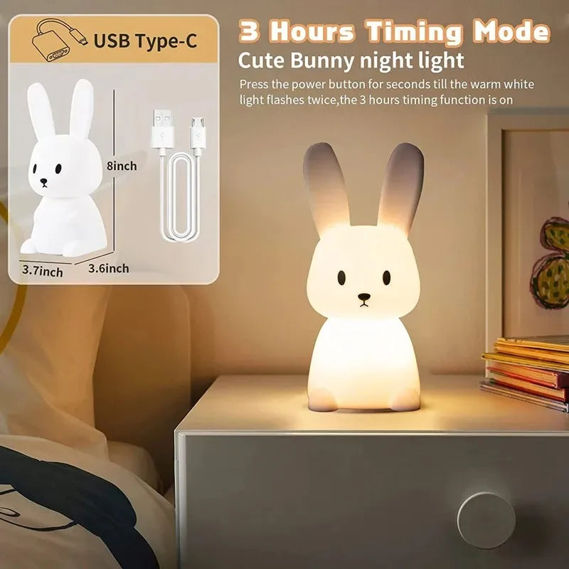 GGbingo Silicone Rabbit LED Night Light Touch Sensor Table Lamp Cute Animal Bedroom Decor Gift for Kids Baby Child Home Peaceful Pleasures Health and Wellness