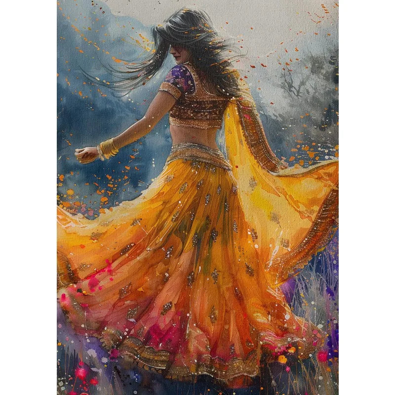 Abstract Indian Woman Rain Dance Canvas Wall Art | Unframed