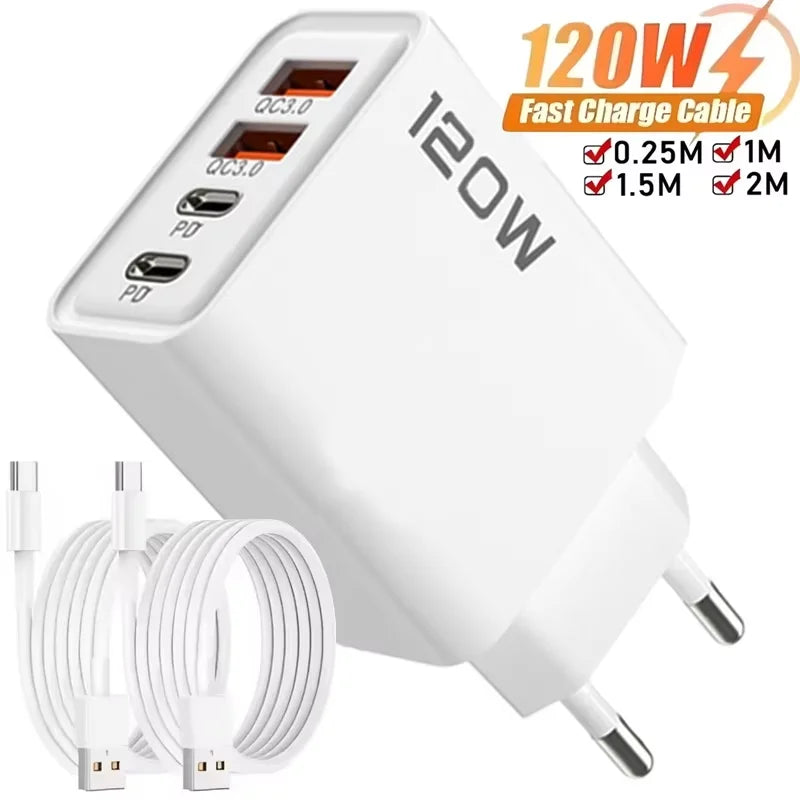 120W 4-Port USB-C Fast Wall Charger | iPhone & Android