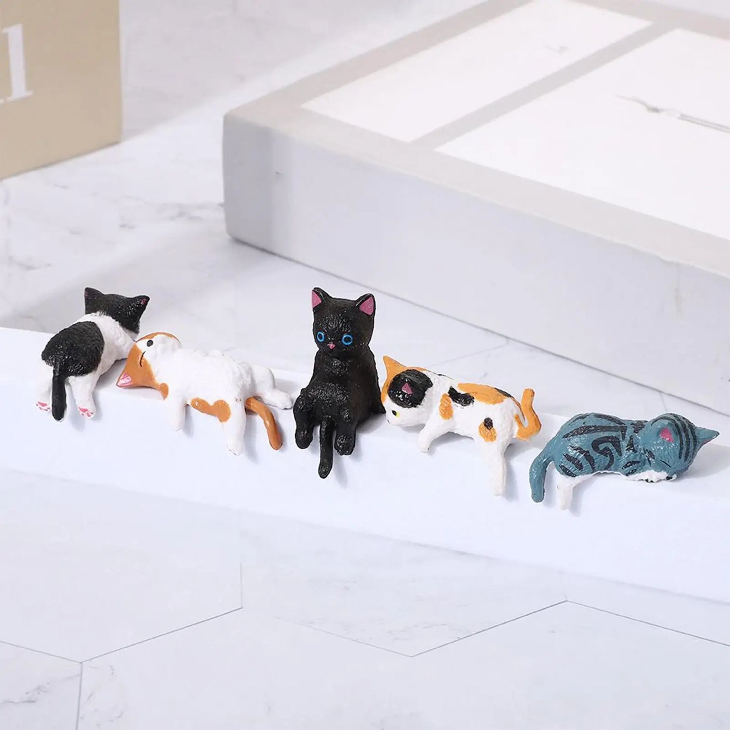 5-Piece Sleeping Cat Figurines | Car Dashboard & Home Décor