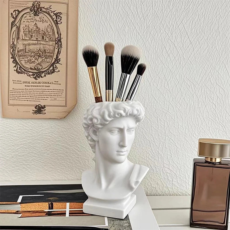 David Statue Head Vase – Bust Sculpture Makeup Brush Holder & Flower Pot Decor