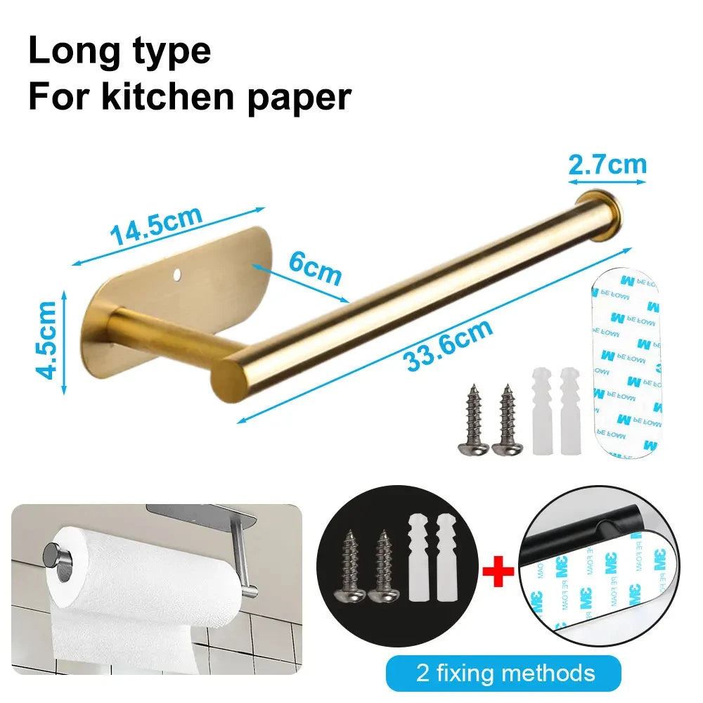 Stainless Steel Adhesive Paper Towel & Toilet Roll Holder