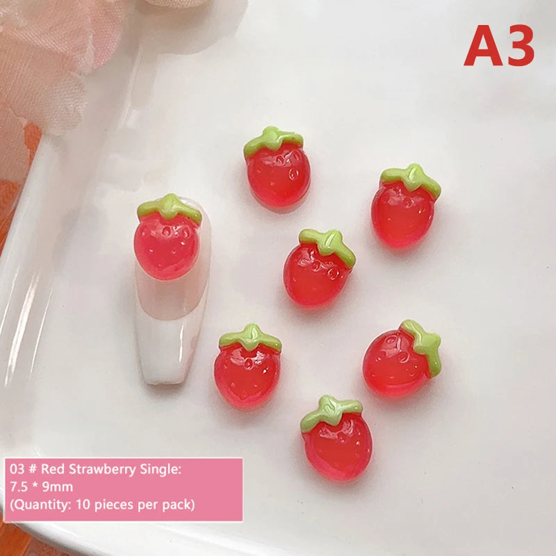 10pcs Resin Mini Cherry Strawberry Nail Art Flat Back Stone Figurines Scrapbook DIY Jewelry Decor Crafts Peaceful Pleasures Health and Wellness A3
