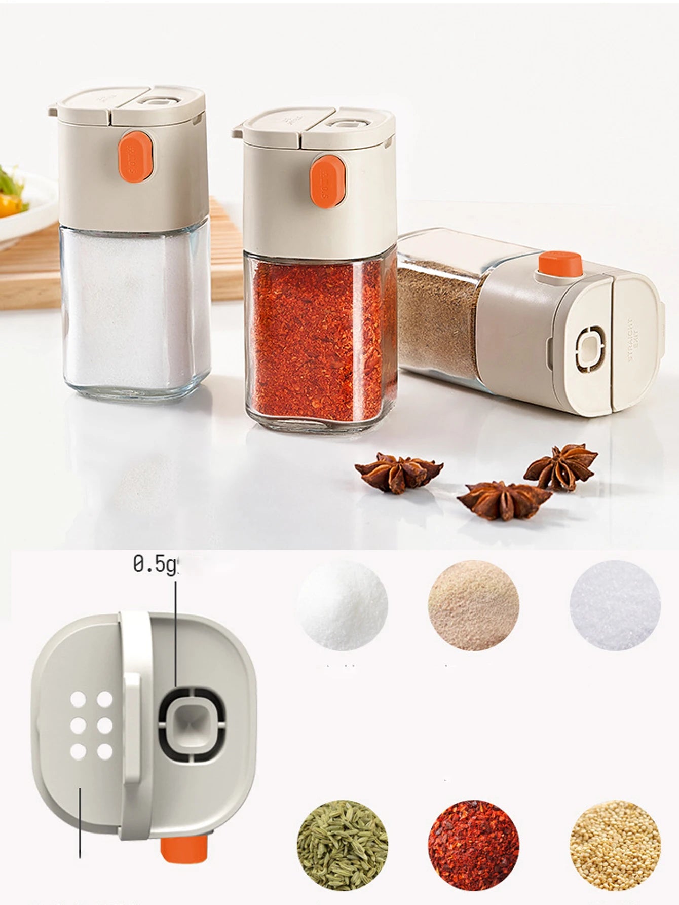 1Pcs Quantitative Salt Bottle Spice Can Pepper Chili Powder Jar Glass Seasoning Tank Sealed Moisture-proof BBQ Spices Dispenser Peaceful Pleasures Health and Wellness