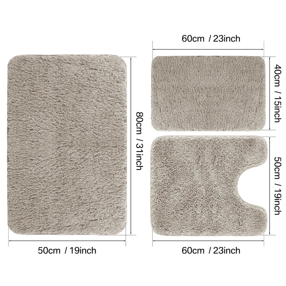 3 Piece Set Toilet Bath Floor Mat Microfibre Bath Mats Super Absorbent Extra Soft Non Slip Comfortable Carpet Bathtub Feet Rugs Peaceful Pleasures Health and Wellness Cream 3 Piece Set