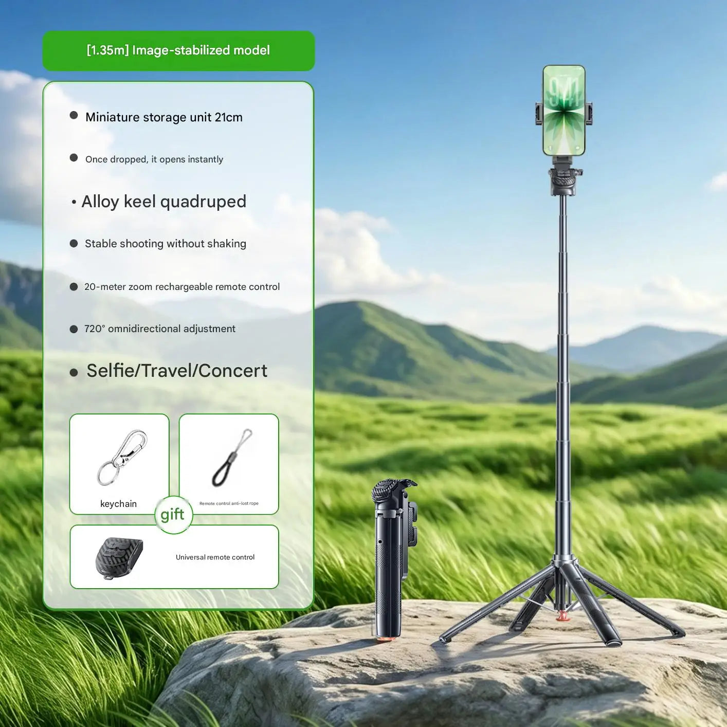 1.35m Selfie Stick Tripod | Bluetooth Remote & Auto Phone Holder Peaceful Pleasures Health and Wellness T35