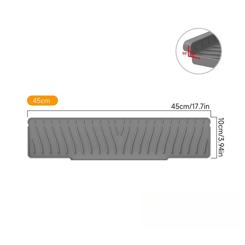 Draining Mat for Kitchen Sink,Silicone Splash Guard, Protects Sinks from Splashing, Dish Soap Dispenser & Sponge Holder Mat Peaceful Pleasures Health and Wellness L45W10cm grey silicone