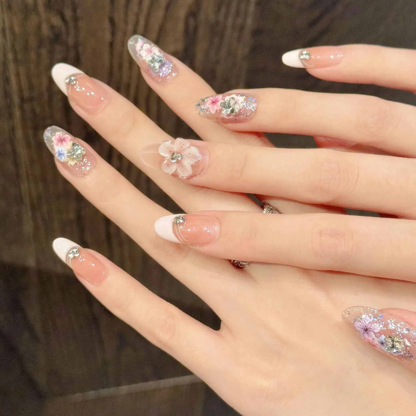 10pcs Handmade Press on Nails Summer Color Flowers Fake Nail Tips Women Wearable Reusable Short Almond Ballet French False Nails Peaceful Pleasures Health and Wellness