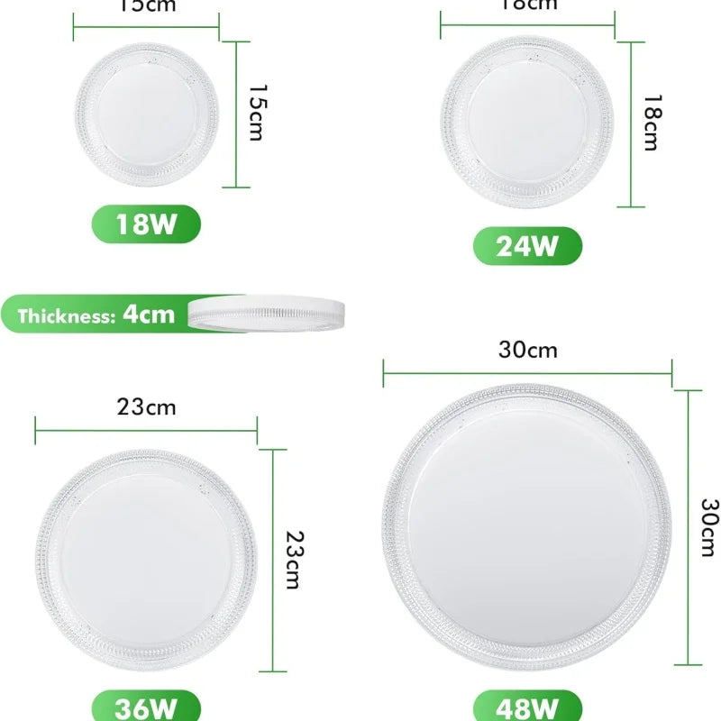 RUNTOIN Crystal LED Ceiling Light 24W 36W 48W Warm Cool White