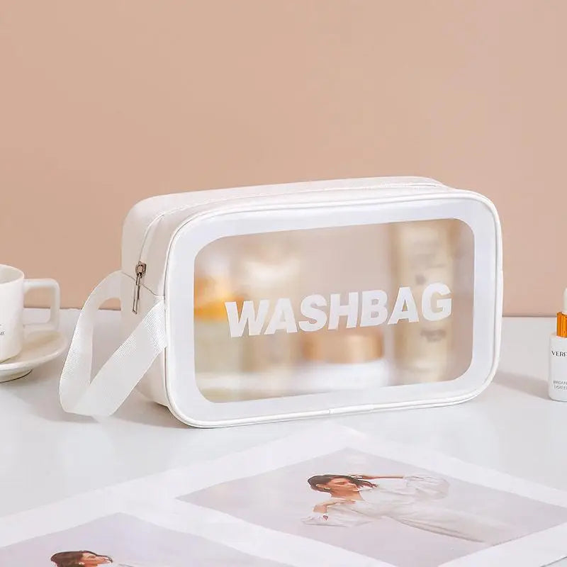 Dry-wet Separation Double Transparent PU Makeup Bag Portable Washing Bag Cosmetic Storage Bag Travel Fitness Swimming Essentials Peaceful Pleasures Health and Wellness one size E