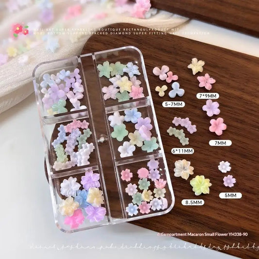3D Pastel Macaron Flower Nail Charms – 6-Grid DIY Art Set Nail Art Charms Peaceful Pleasures Health and Wellness one size