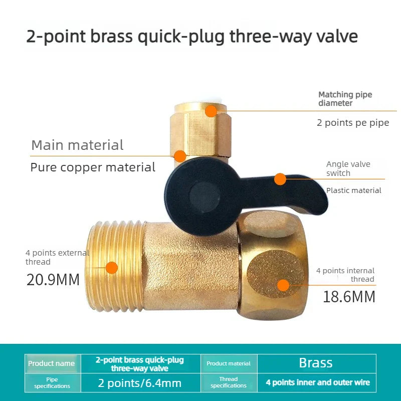 Brass Ball Valve Tee Connector for Water Purifier & PE Pipe