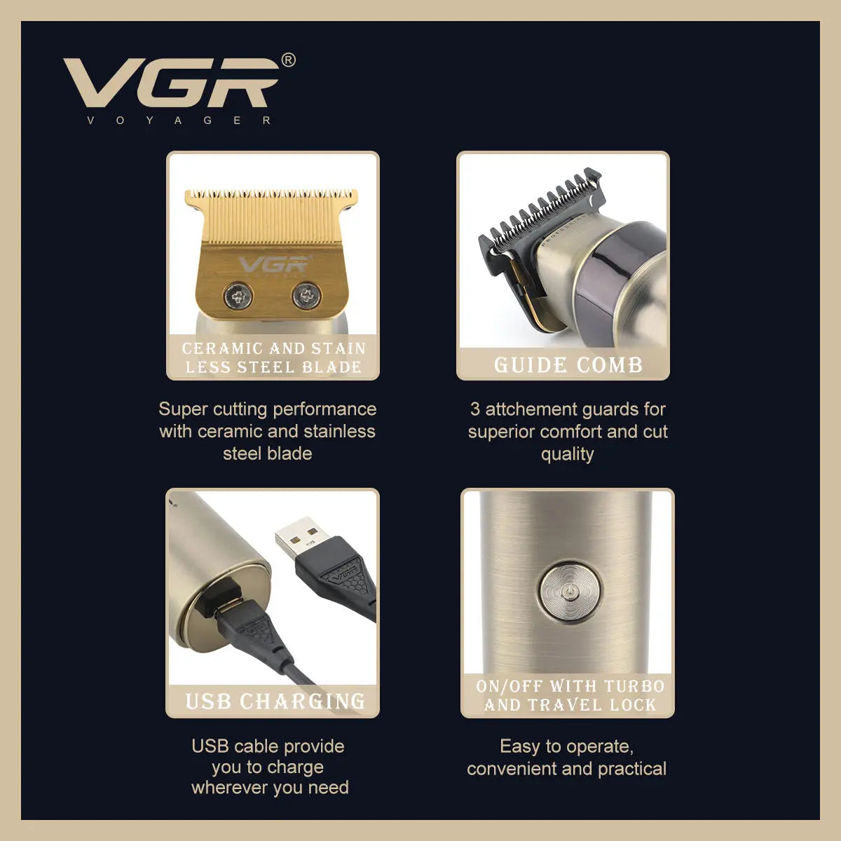 VGR 991 Hair Trimmer Professional Hair Clipper LED Rechargeable Clipper Barber Travel Lock Clipper Electric Trimmer for Men Peaceful Pleasures Health and Wellness