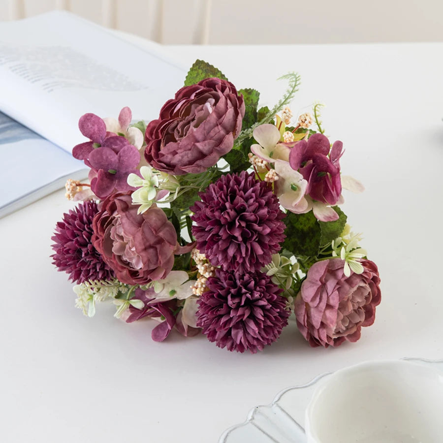 Silk Peony Artificial Flower Bouquet for Wedding & Home Decor