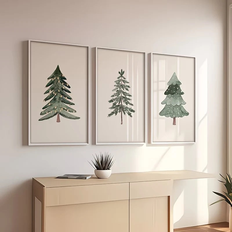 3-Piece Nordic Christmas Tree Canvas Wall Art | Holiday Decor