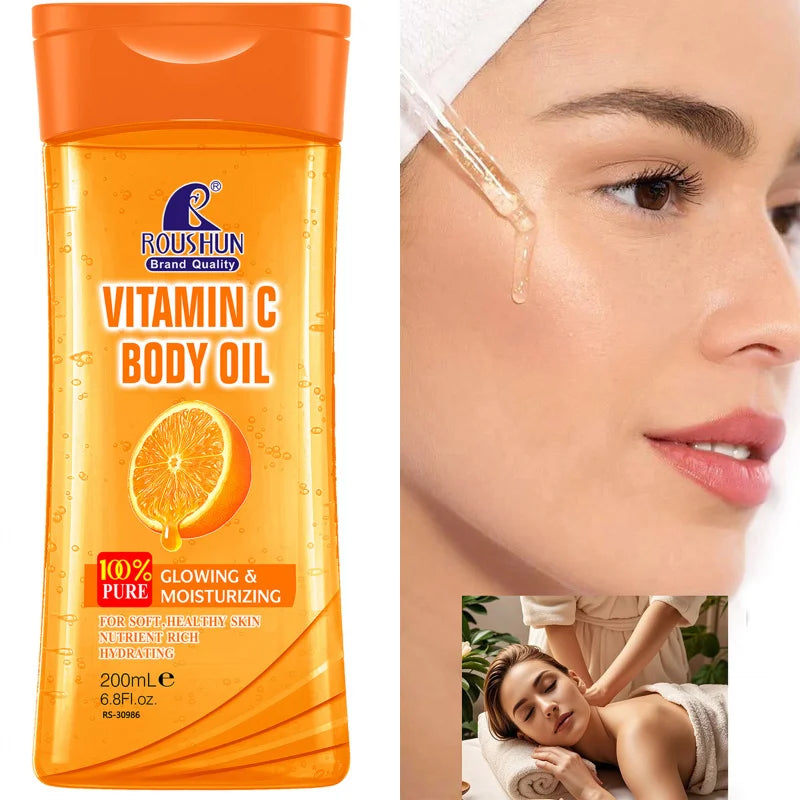200ml Roushun VITAMIN C Body Oil Body Skin Care Oil Moisturizing Hydrating Care Suitable for All Seasons Body Face Hand Peaceful Pleasures Health and Wellness