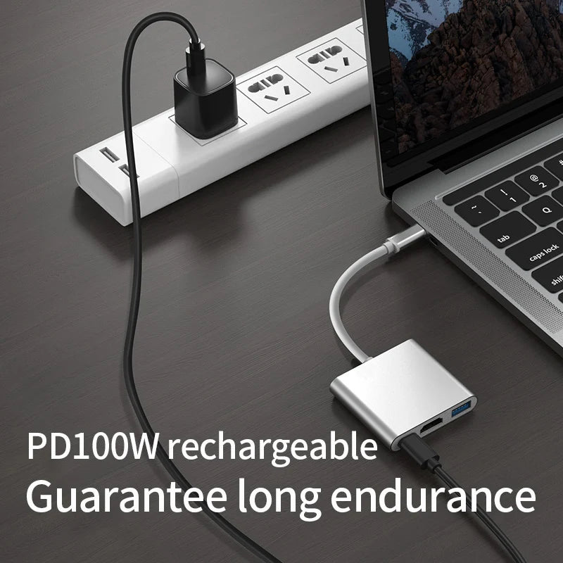 3-in-1 USB-C Hub | 100W PD, USB 3.0 & 4K HDMI for MacBook