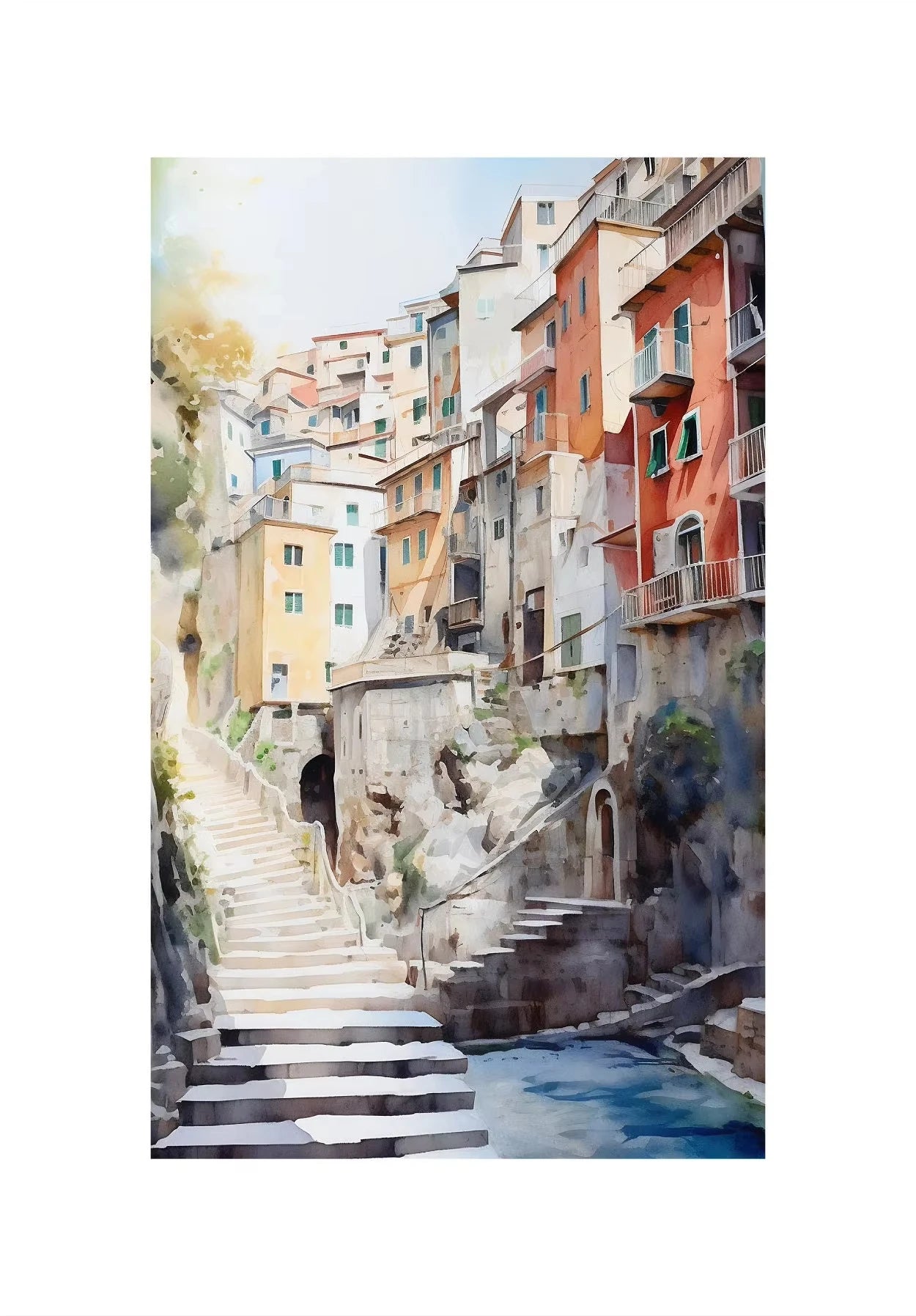 Watercolor World Scenery Canvas Print | Frameless Wall Art Canvas Wall Print Peaceful Pleasures Health and Wellness 6 50x70cm Unframed
