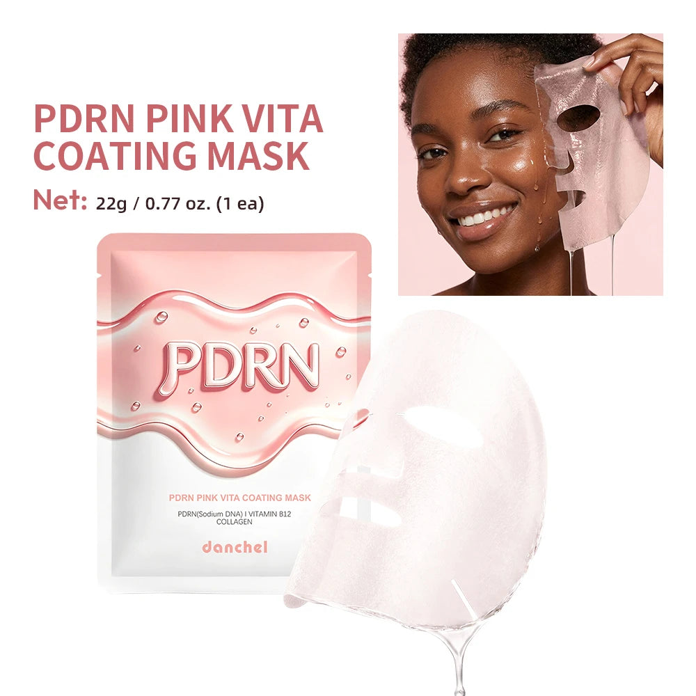 Korean Salmon DNA PDRN Mask Pink Vita Coating Sheet Mask Hydrate Firm Balance Glass Skin Facial Care Mask Peaceful Pleasures Health and Wellness 1pc