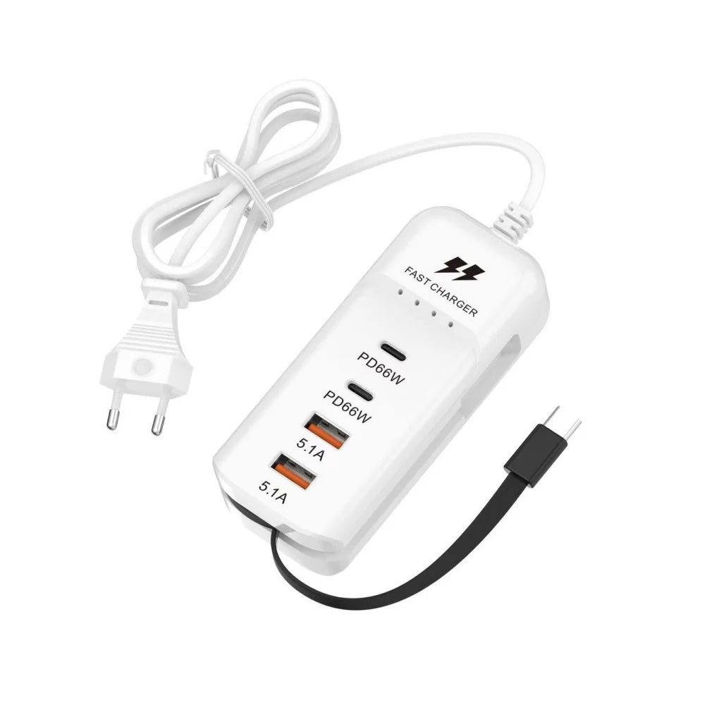 66W USB-C Fast Charger Station PD QC3.0 | 4-Port Wall Charger