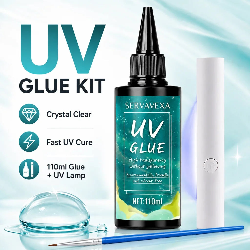 UV Resin Kit – Crystal Clear Fast-Cure Glue with UV Lamp & Brush