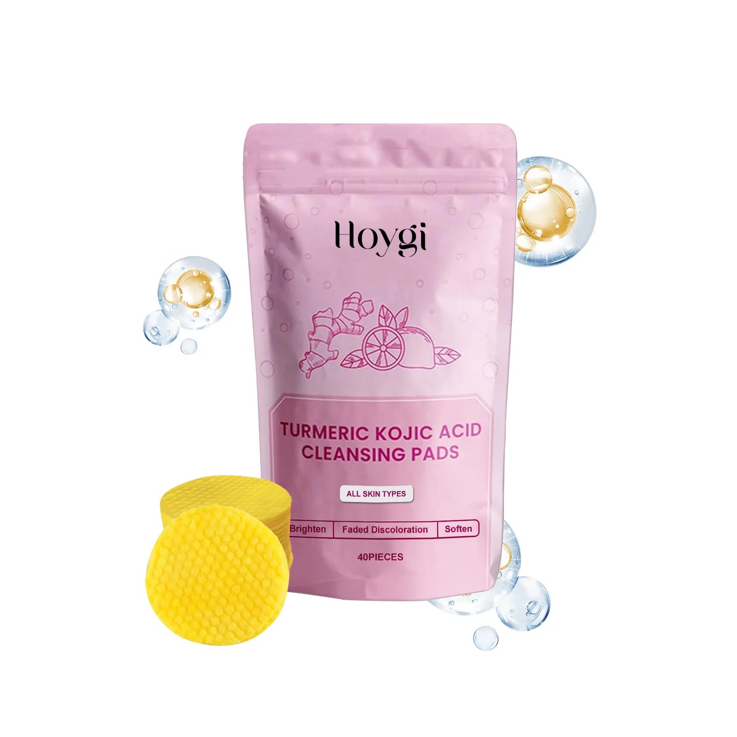 Turmeric Kojic Acid Cleansing Pads Daily Pores Cleaning Makeup Dead Skin Removal Oil Control Nourish Exfoliating Facial Sponge Peaceful Pleasures Health and Wellness 40pcs in Bag