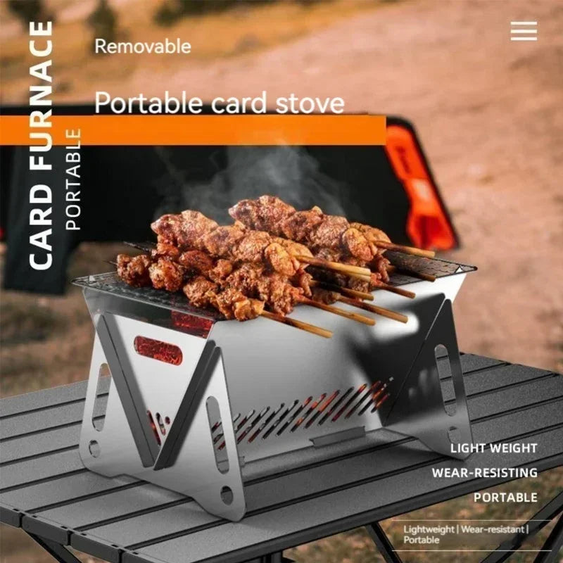 Wood Burning Camp Stove Picnic BBQ Cooker Stainless Steel Folding Backpacking Stove with Grill-Grid Wood Fire Stove for Outdoor Peaceful Pleasures Health and Wellness