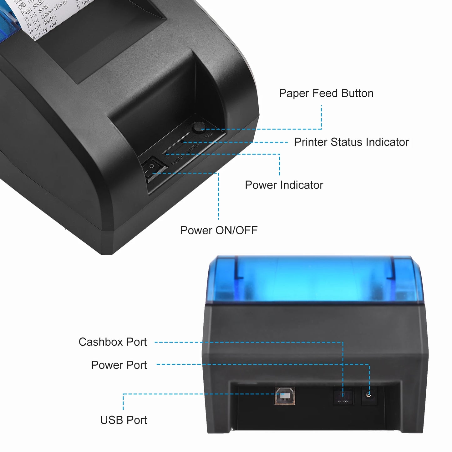 58mm USB Bluetooth Thermal Receipt Printer – Barcode & Logo