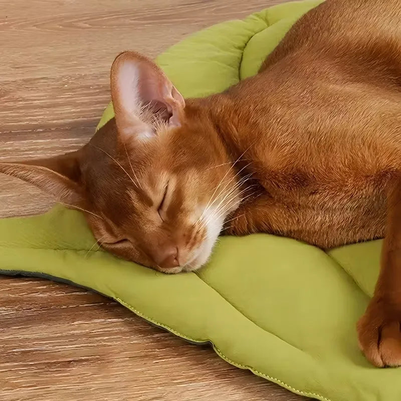Leaf Shaped Cat & Dog Bed Mat – Soft Washable Non-Slip Cushion