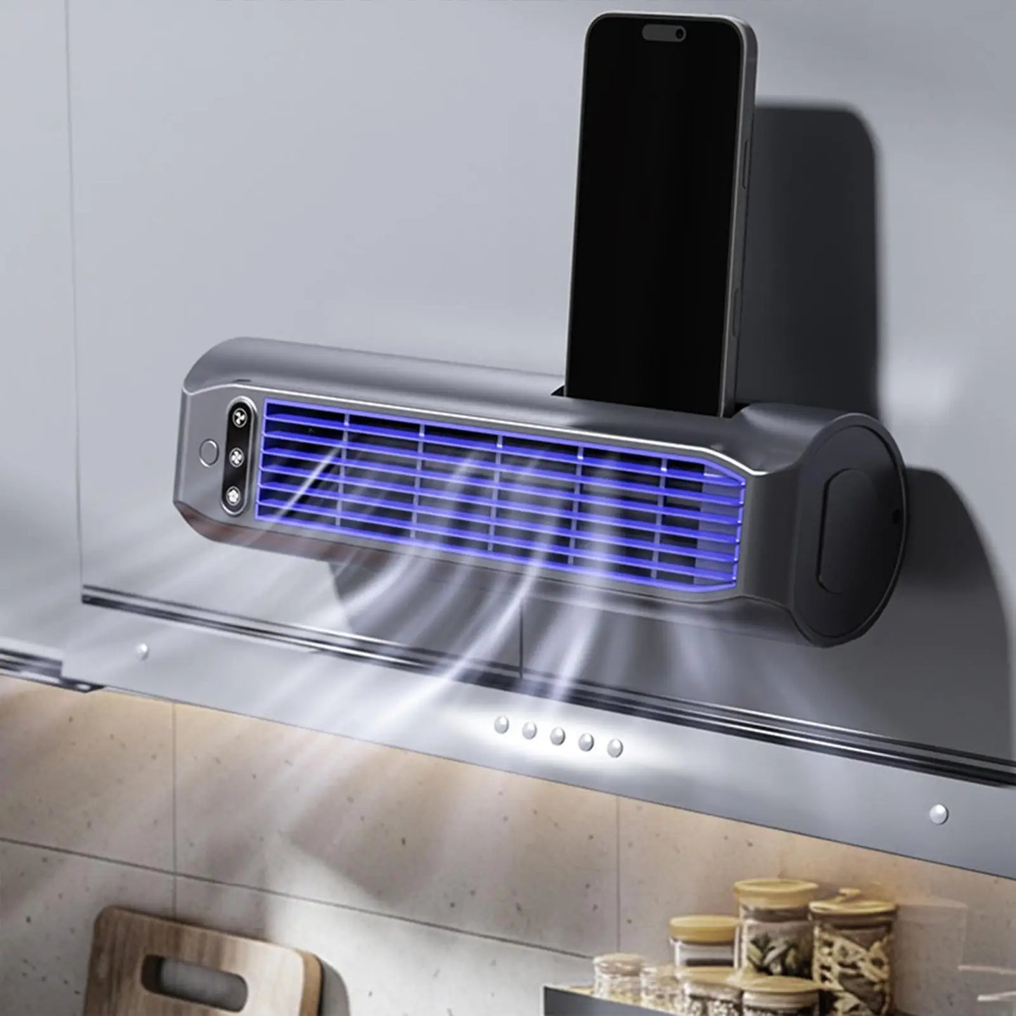 Desktop Tower Fan with Phone Stand | 3-Speed Rechargeable Fan