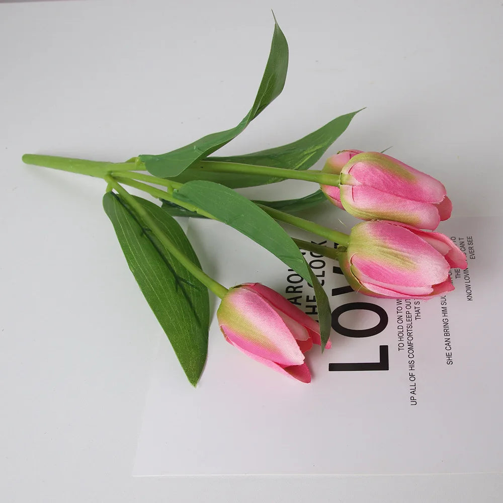 Silk Tulip Bouquet – 5 Artificial Flowers for Wedding & Home