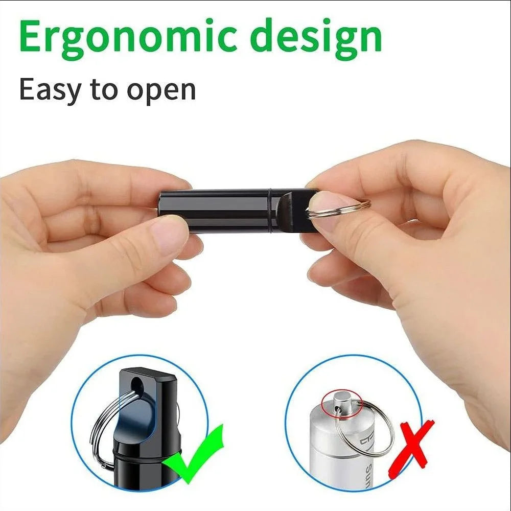 Waterproof Aluminum Pill Box Keychain Carabiner | Travel Case