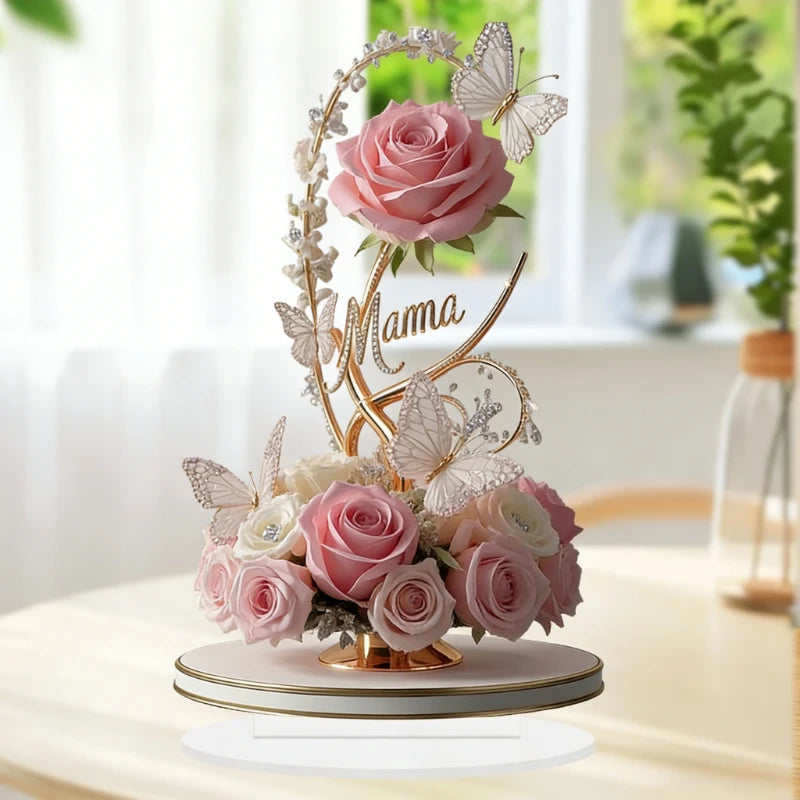 1PC Flat Acrylic Rose with Stand MOM Birthday Gift Mother's Day Anniversary Table Decoration Gift for Mom Peaceful Pleasures Health and Wellness