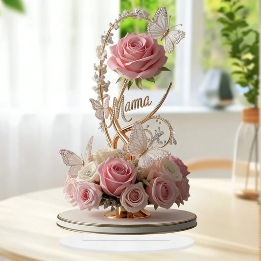 1PC Flat Acrylic Rose with Stand MOM Birthday Gift Mother's Day Anniversary Table Decoration Gift for Mom Peaceful Pleasures Health and Wellness