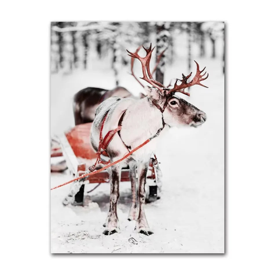 Christmas Elk Snow Canvas Wall Art | Winter Scenic Poster Canvas Wall Art Peaceful Pleasures Health and Wellness ZLH5443 40x50cm No Frame