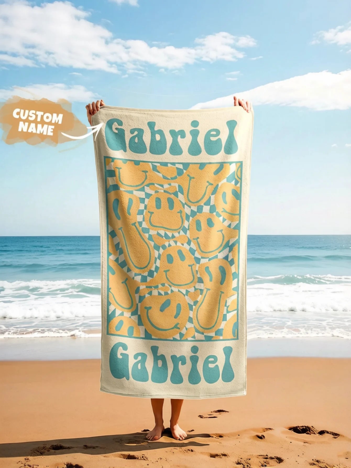 Custom Name Beach Towel 70x140cm 6 Colors Personalized Pool Towel Gift For Couple Her Him Bachelorette Valentine Mother Father Peaceful Pleasures Health and Wellness