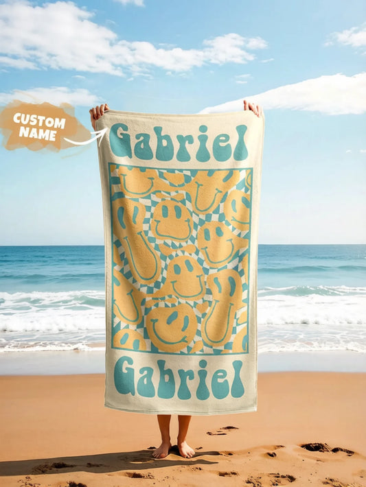 Custom Name Beach Towel 70x140cm 6 Colors Personalized Pool Towel Gift For Couple Her Him Bachelorette Valentine Mother Father Peaceful Pleasures Health and Wellness