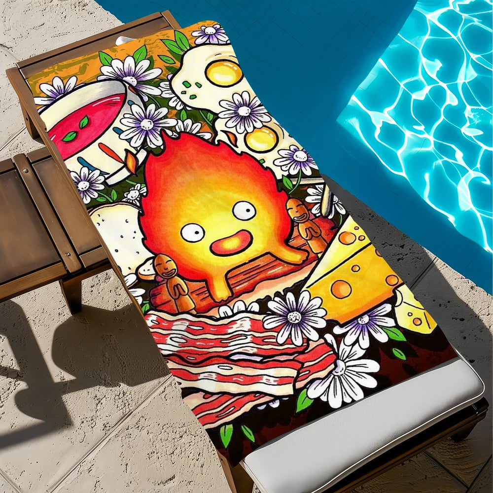 Calcifer Anime Flannel Beach Towel – Quick Dry & Soft | 11 Sizes