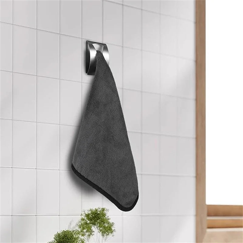 1PC Stainless Steel Towel Holder Hook Self Adhesive Clip Bathroom Cloth Hanger Household Wall Mounted Towel Rack Storage Peaceful Pleasures Health and Wellness