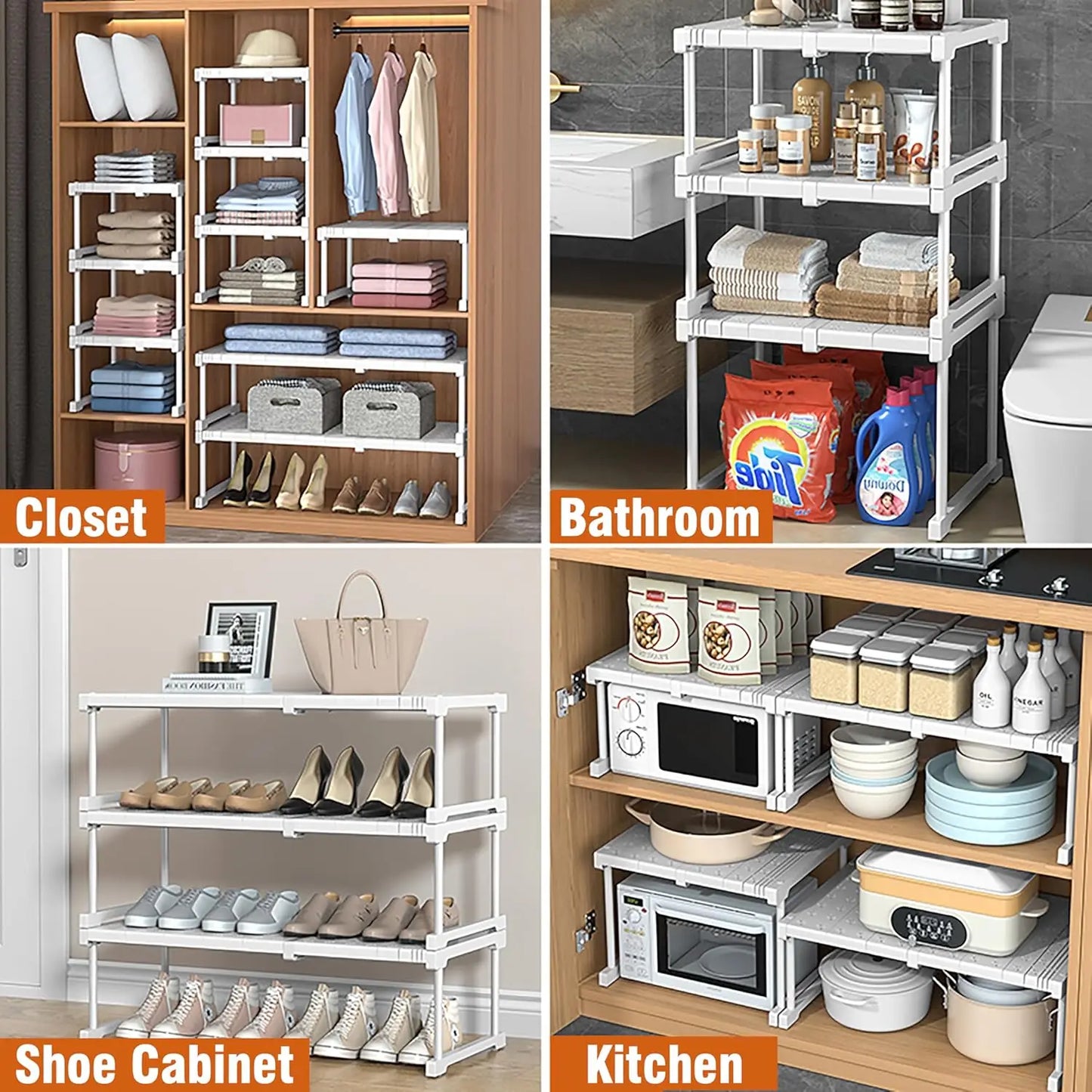Partition Expandable Closet Rack, Adjustable Cabinet Storage Rack, Wardrobe Shoe Cabinet Organizer, Bathroom Bookshelf Peaceful Pleasures Health and Wellness