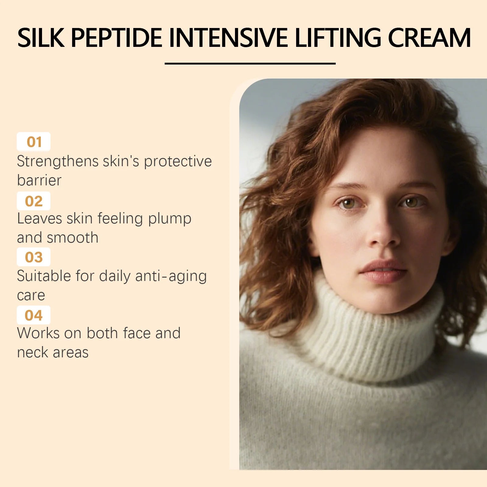 Silk Peptide Intensive Lifting Cream Firming Moisturizing Glowing Increase Elasticity Improve Sagging Soft Tightening Face Cream Peaceful Pleasures Health and Wellness