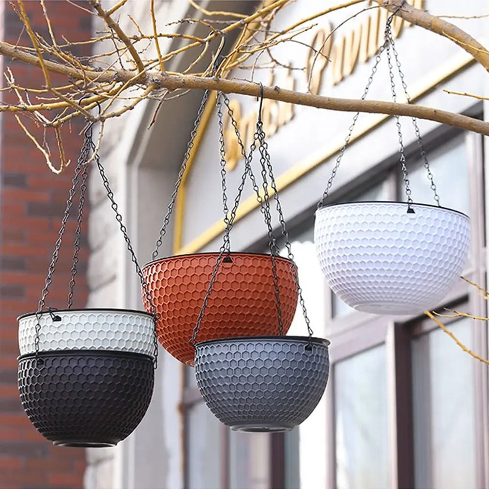 Honeycomb Hanging Flower Pot | Self-Watering with Drainer & Chain