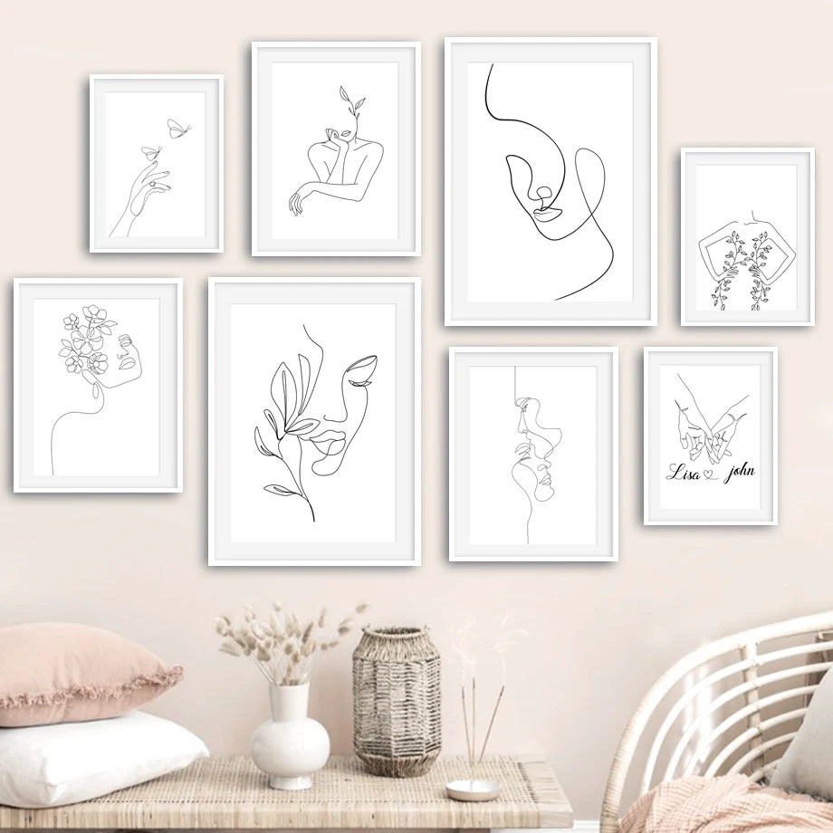 Posters Prints Canvas Painting Nordic Minimalist Wall Art Pictures For Living Room Home Decor Abstract Woman Face Hands Line Peaceful Pleasures Health and Wellness