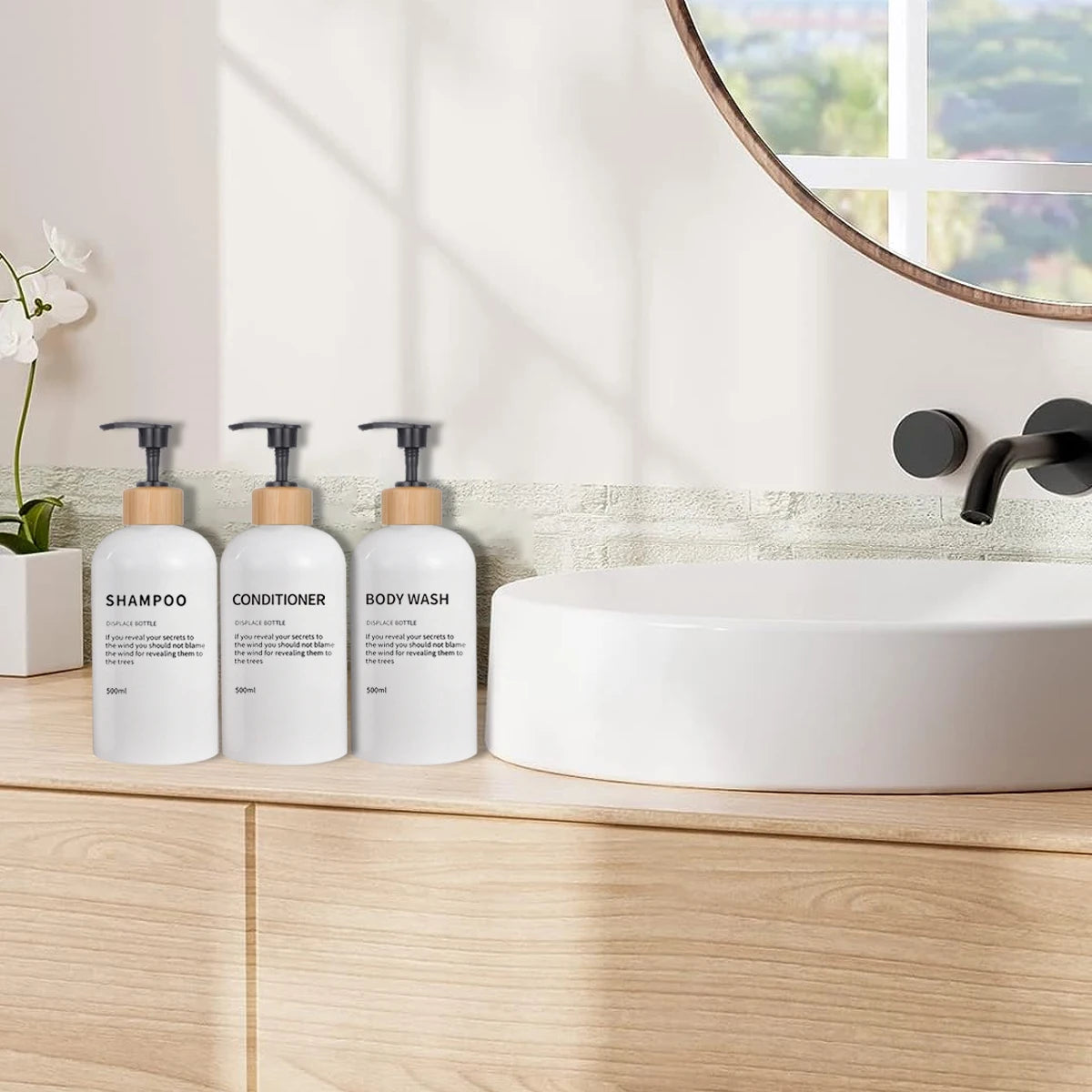 3 Pack Soap Dispenser Shampoo and Conditioner Dispenser Body Wash Shower Bottles Refillable Lotion Dispenser Bottle Peaceful Pleasures Health and Wellness