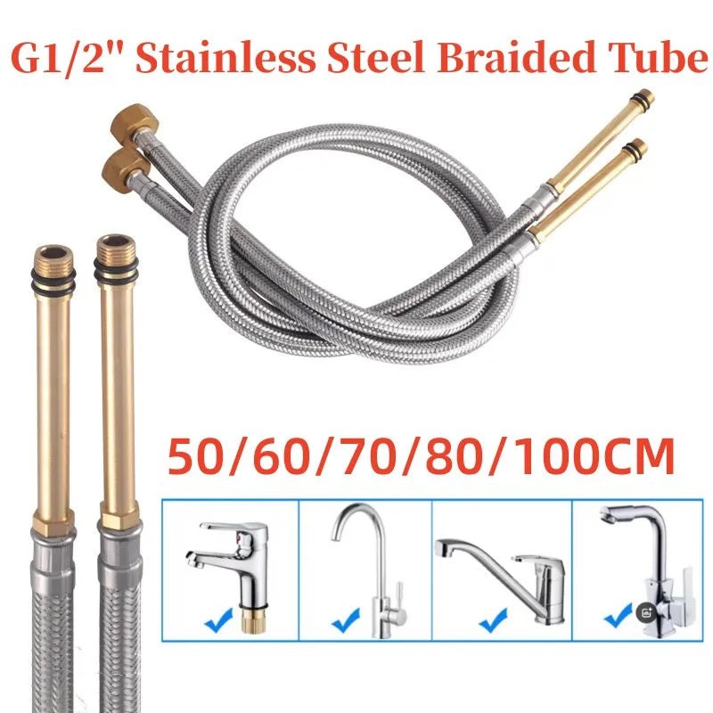 2-Pack G1/2" Stainless Steel Braided Flexible Shower Hose