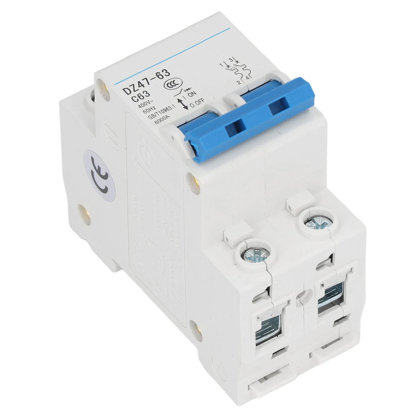 DIN Rail Mount Circuit Breaker 400V Protective 2P Circuit Breaker Flame Retardant Breaking Capacity 6000A for Buildings Peaceful Pleasures Health and Wellness