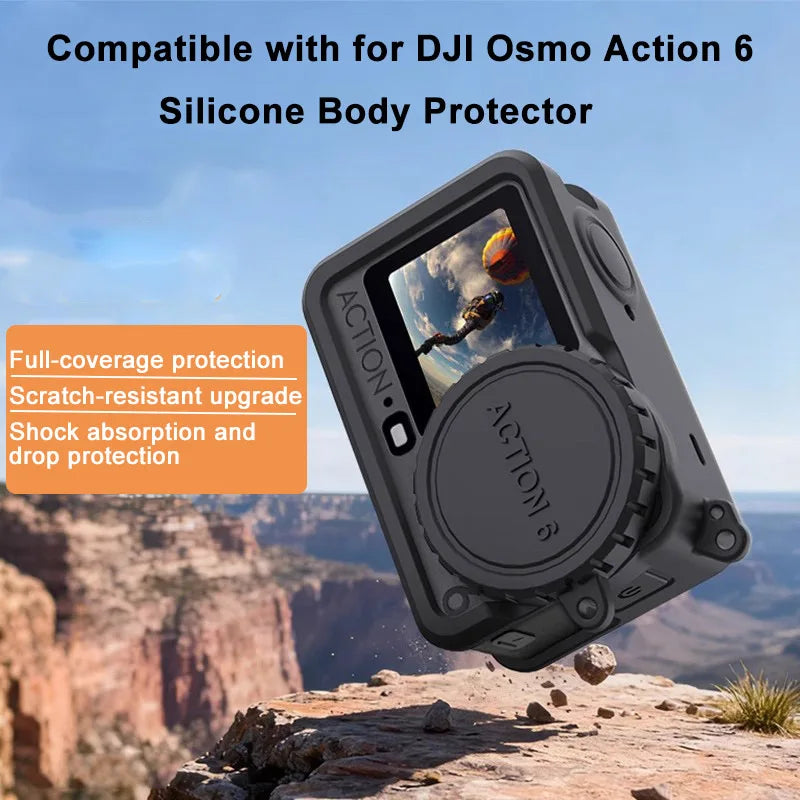 Silicone Protective Cover Case For Dji Osmo Action6 Camera With Lens Cap&Lanyard For Dji Osmo Action6 Accessories Easy Operation Peaceful Pleasures Health and Wellness