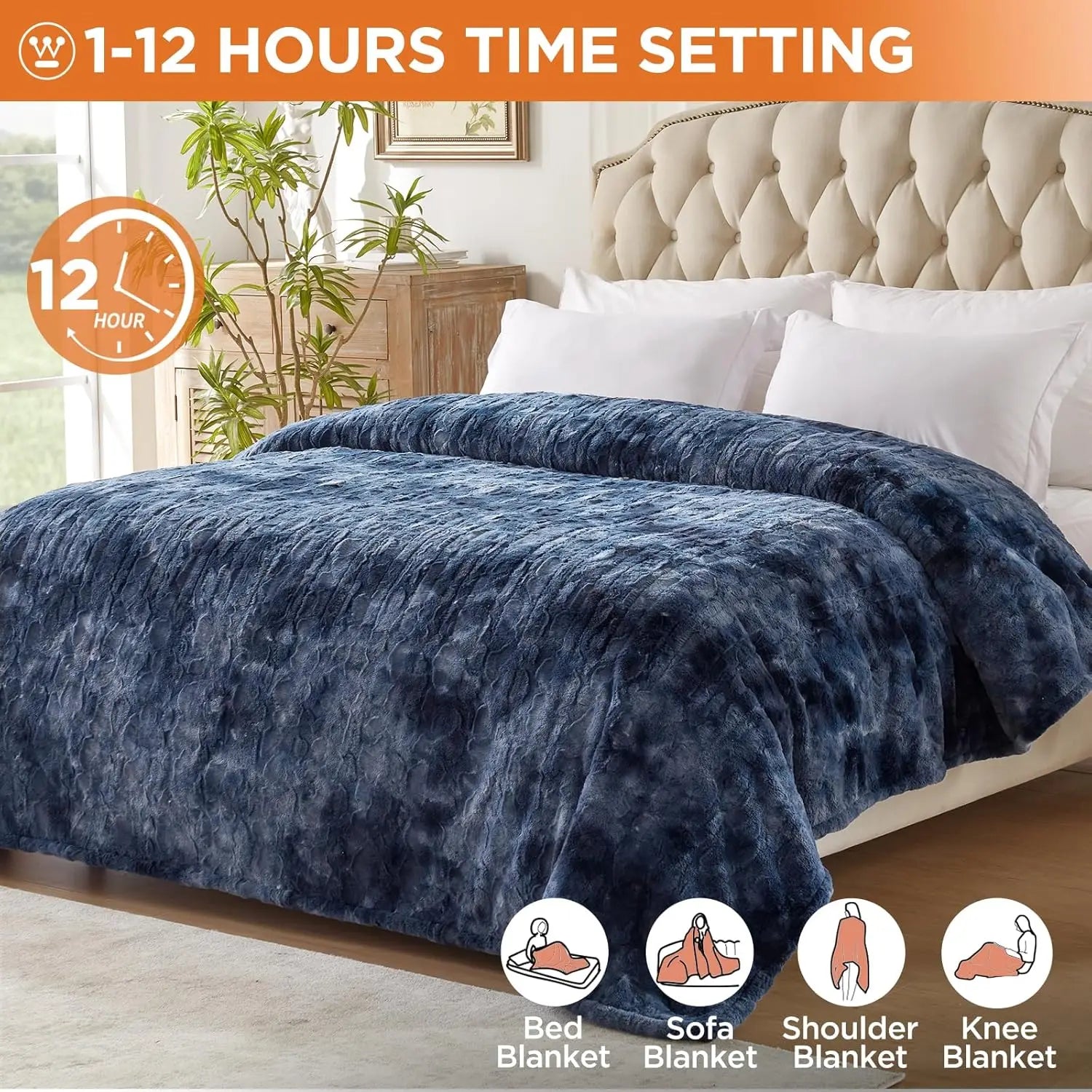 Queen Heated Blanket 84x90" – 260GSM Faux Wool & Sheepskin, 10 Levels, ETL/FCC Peaceful Pleasures Health and Wellness